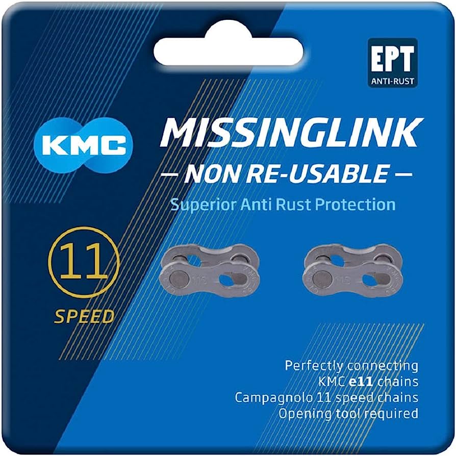 2 x Pairs KMC 11 Speed EPT Non Reusable Silver Chain Missing Link