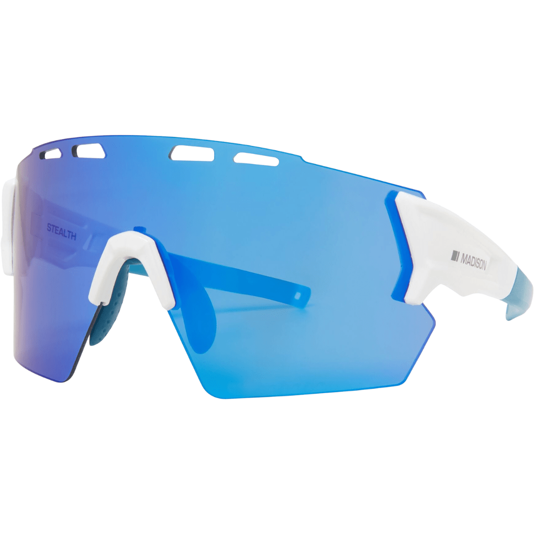 Madison Stealth Gloss White Cycling Sunglasses - Blue Mirror Lens