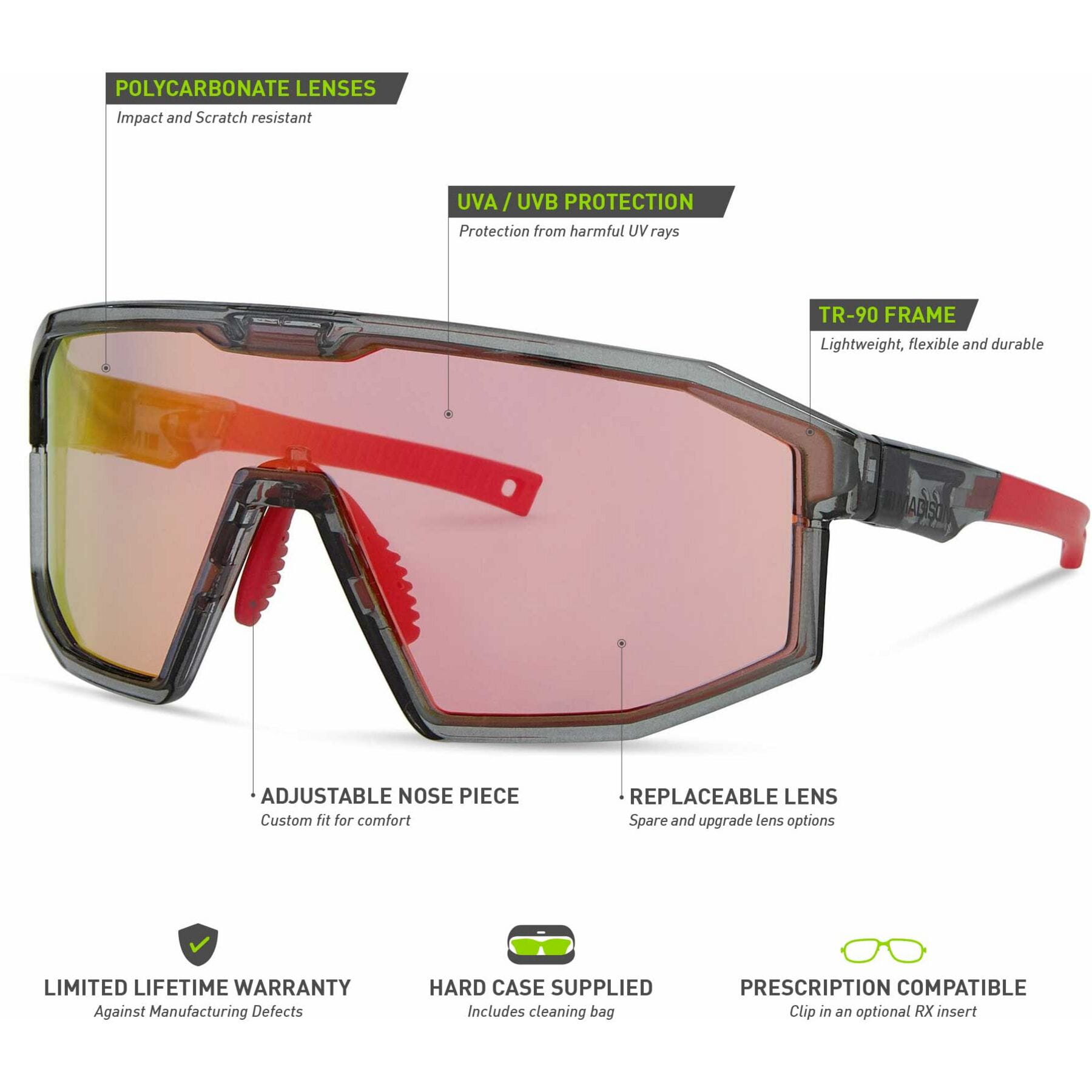 Madison Enigma Sunglasses Crystal Smoke / Pink Rose Mirror - Image 5