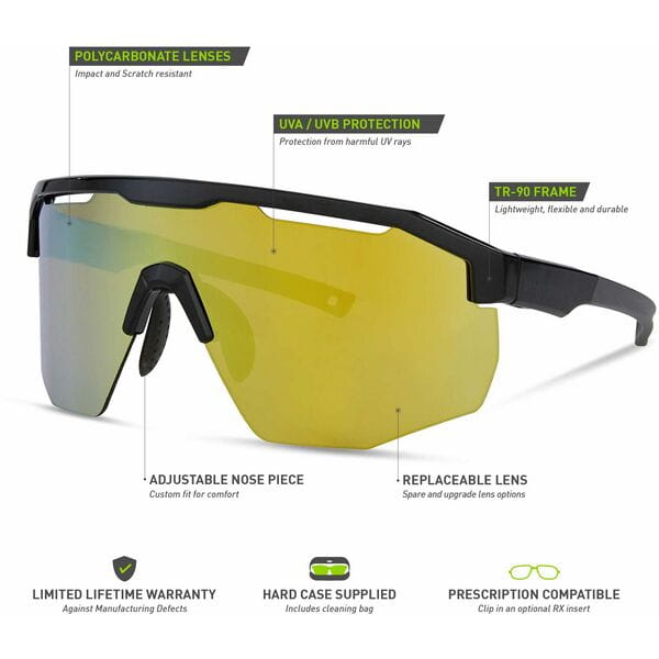 Madison Cipher Sunglasses - 3 Pack - Gloss Black / Bronze Mirror / Amber and Clear Lens - Image 6