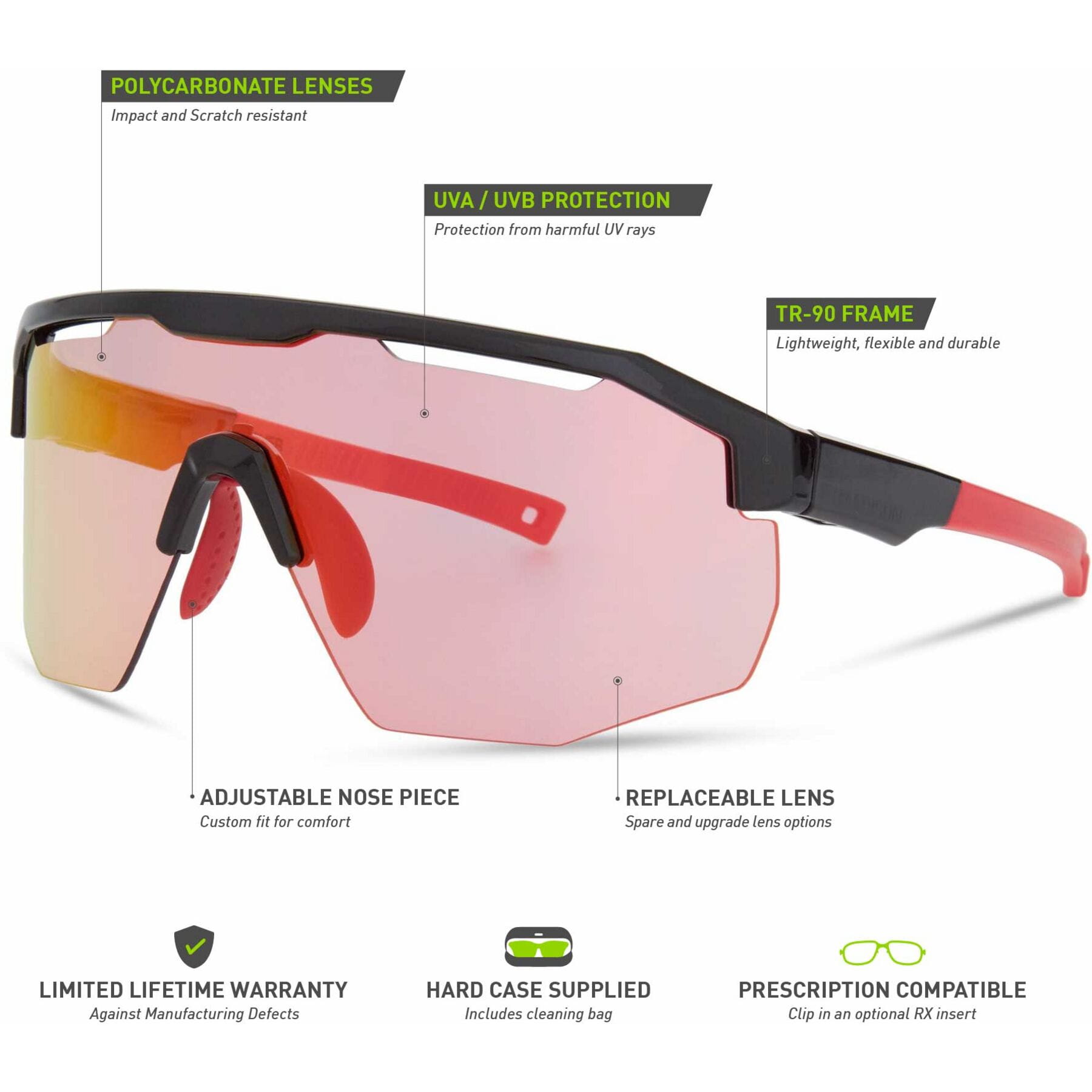 Madison Cipher Sunglasses in Gloss Black with Pink Rose Mirror - Image 5