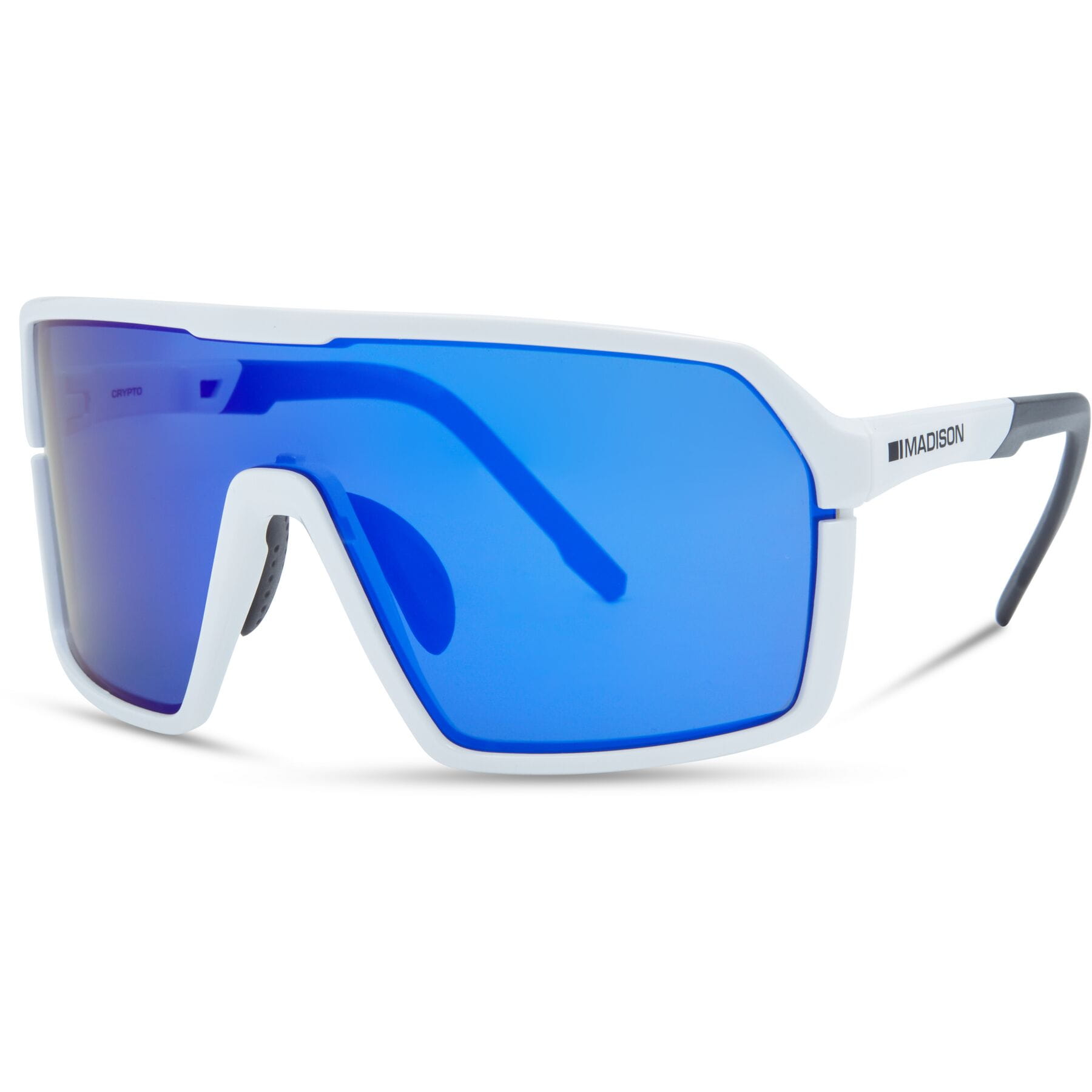 Madison Crypto Sunglasses in Gloss White with 3 pack of Lens - Blue Mirror / Amber and Clear