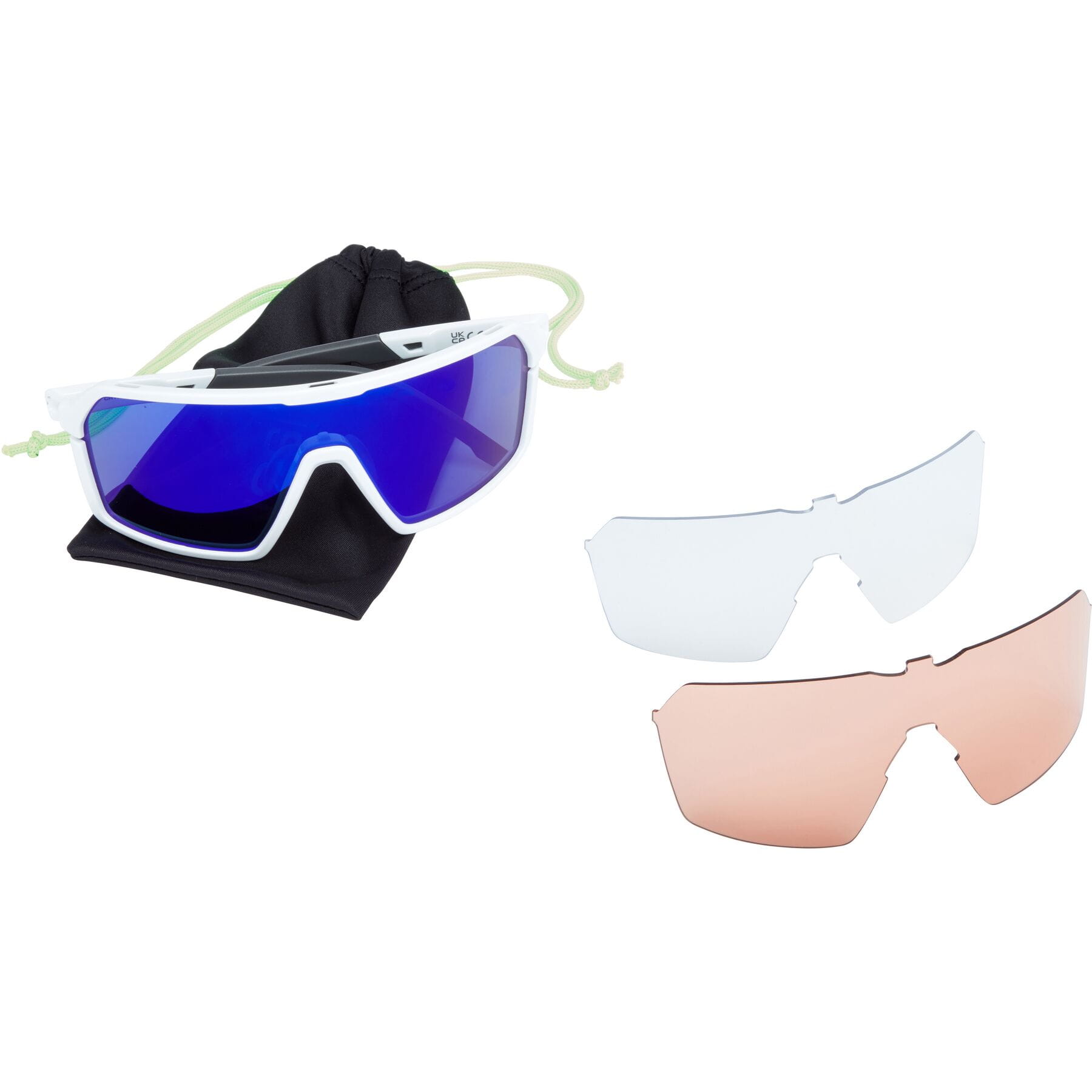 Madison Crypto Sunglasses in Gloss White with 3 pack of Lens - Blue Mirror / Amber and Clear - Image 6