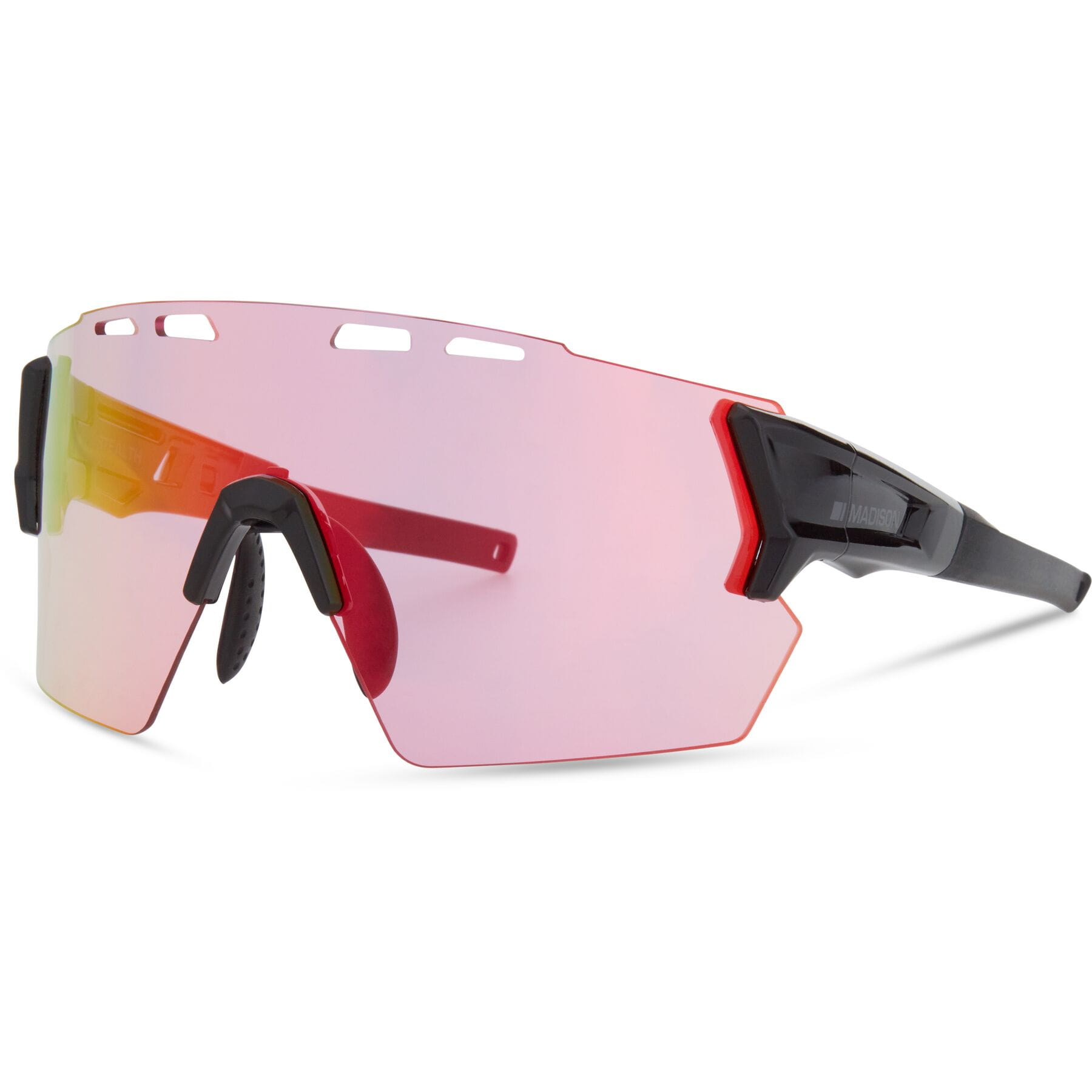 Madison Stealth Sunglasses in Gloss Black with 3 Lens Pack - Pink Rose Mirror/ Amber/ Clear